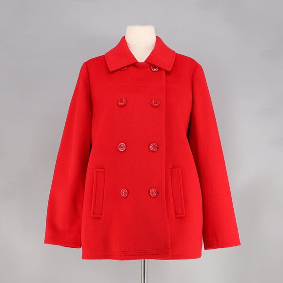 J.JILL Wool Blend Double-breasted Pea Coat Wide Collar Red Size LP - Picture 1 of 6